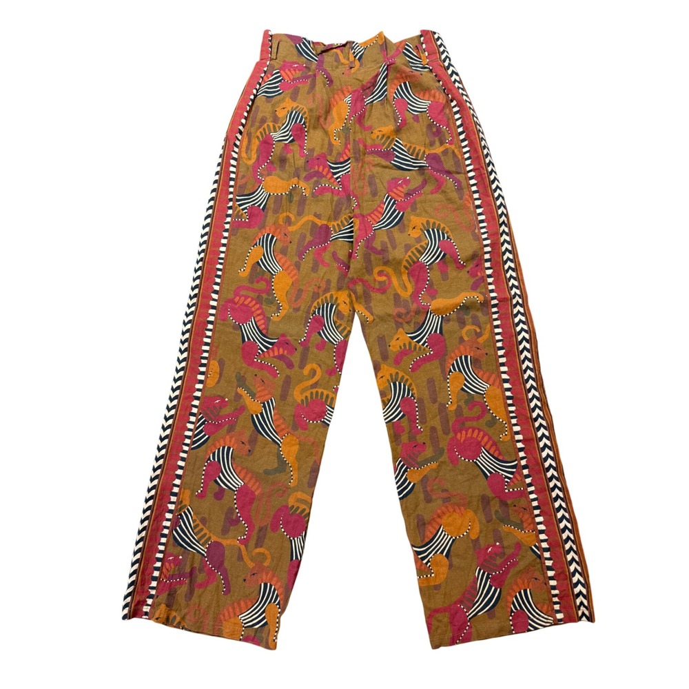 Farm Rio Pants Womens Small Brown Excellent Animal Print Wide Leg Anthropologie